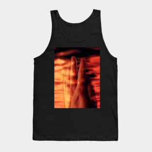 Digital collage and special processing. Hand near soft light. Soft and calm. To exist. Orange and warm. Tank Top